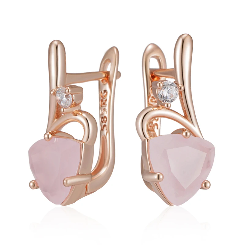 Kinel Hot 585 Rose Gold Color Drop Earrings for Women Unusual Pink Natural Zircon Accessories Fashion Daily Vintage Jewelry