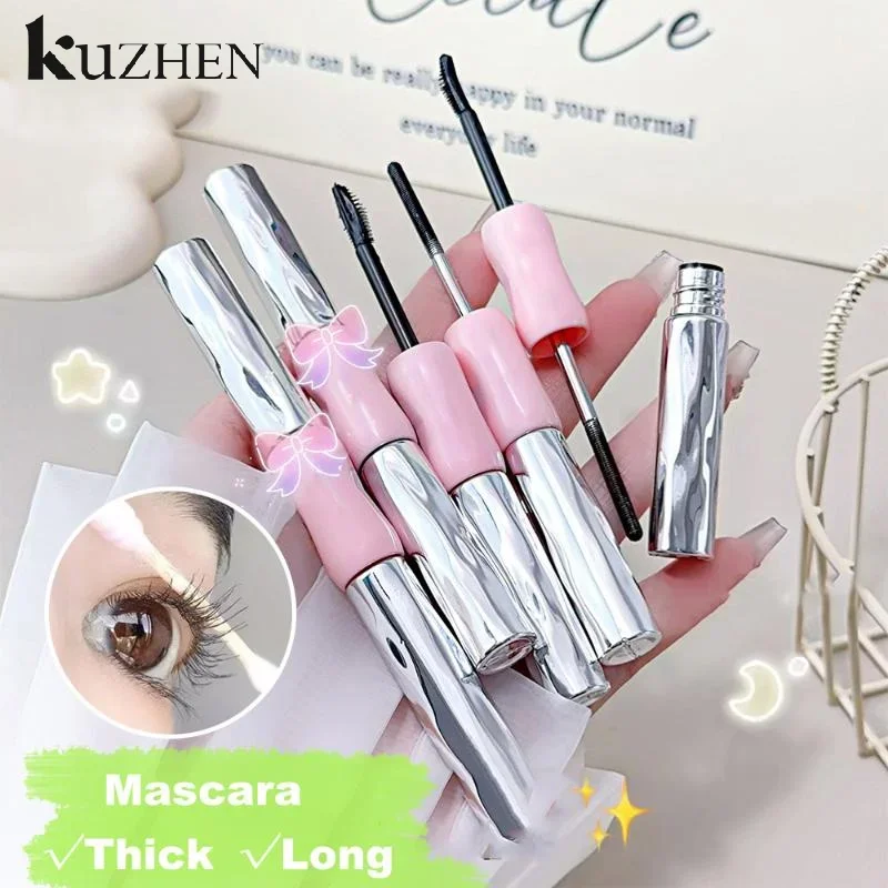 Doppelte In-Eins-Mascara aus Seidenfaser, wasserfeste Wimperntusche für Wimpernverlängerung, schwarz, dick, verlängernde Wimpern, Kosmetik