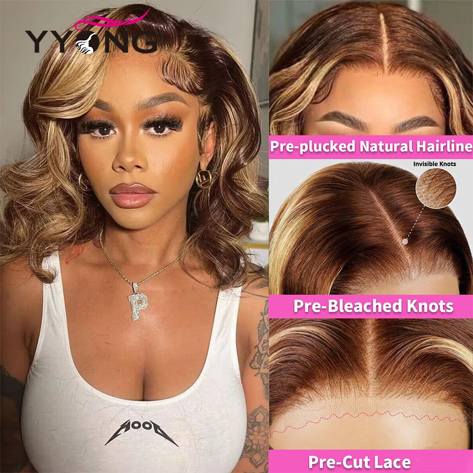 1B/30 Highlight Bob Wigs Human Hair Glueless 100% Human Hair PrePlucked Pre-Cut Loose Body Wave 4x4 Lace Closure Wigs for Women