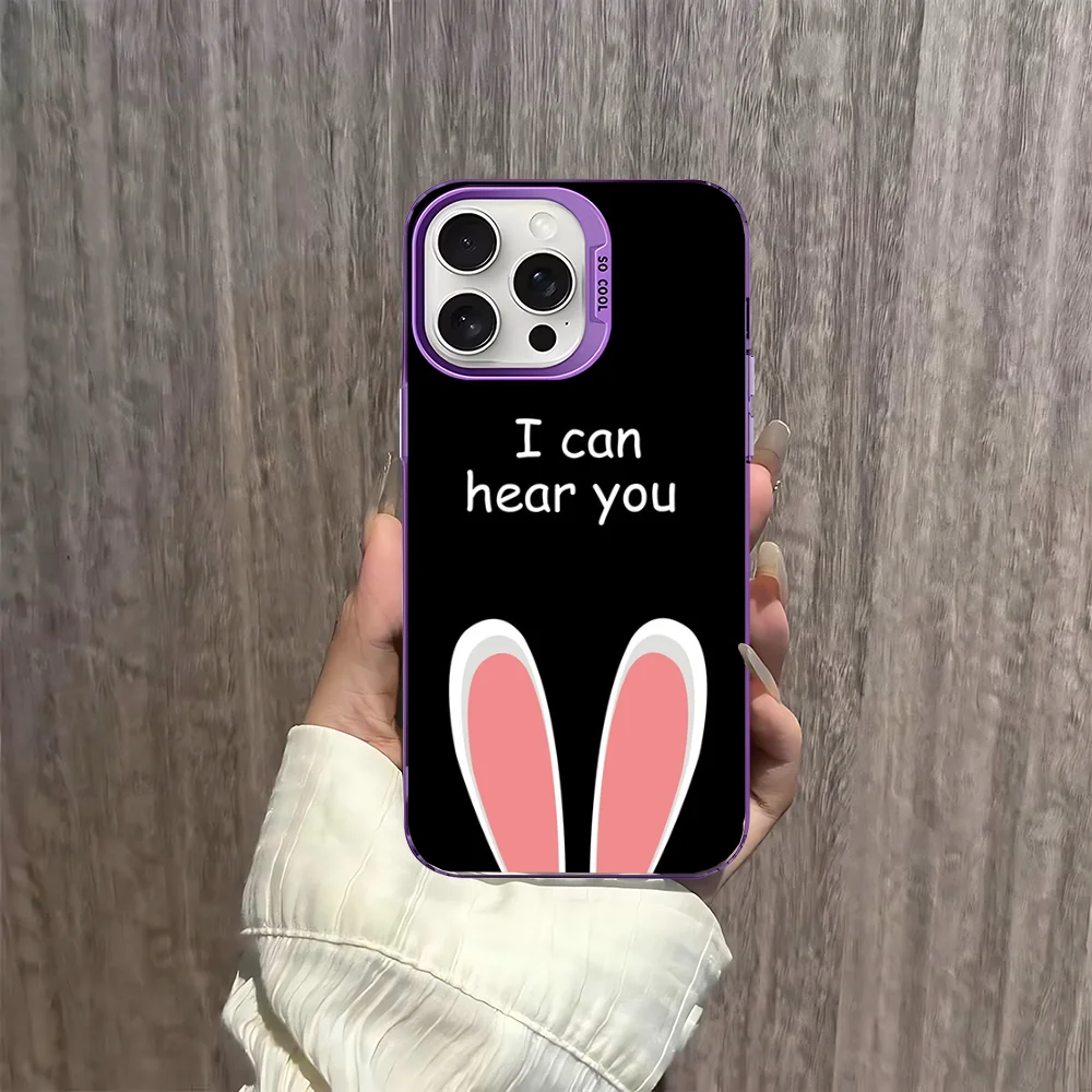 해피 부활절 카와이 토끼 귀 전화 케이스 IPhone 16 15 14 13 12 11 Pro Max X XR XSMAX 8 7 Plus 무광택 충격 방지 뒷면 커버