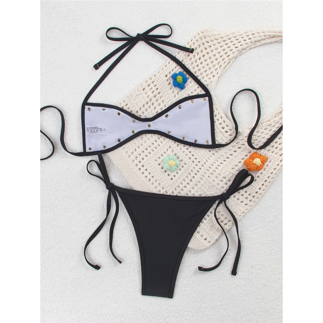Neuer, verführerischer Bikini mit Neckholder-Ausschnitt, Damen-Badeanzug, zweiteiliges Bikini-Set, hoch geschnittene Beine, mit Trägern, Badebekleidung, Badeanzug, Modell V7950. – Detail 6