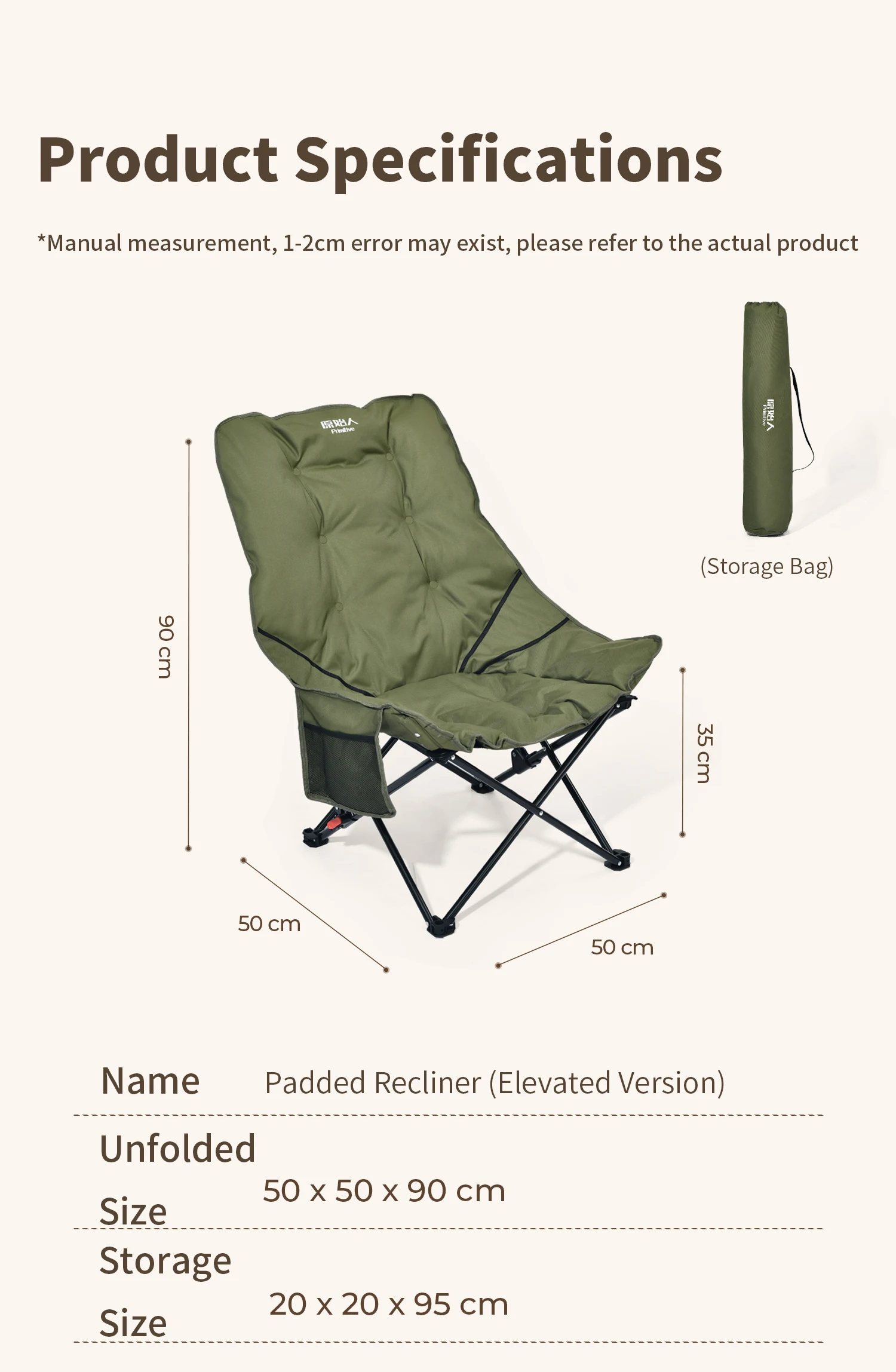 PRIMITIVE Quad Campingstuhl, gepolstert, robust, übergroß, faltbar, tragbar, mit Tragetasche und Seitentasche, für Outdoor, Strand, Picknick, Terrasse – Detail 27