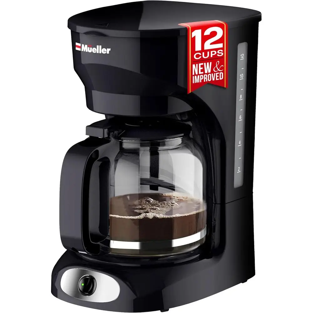 12-Cup Drip Coffee Maker - Borosilicate Carafe, Auto-Off, Reusable Filter, Anti-Drip, Keep-Warm Function, Clear Water Level Wind