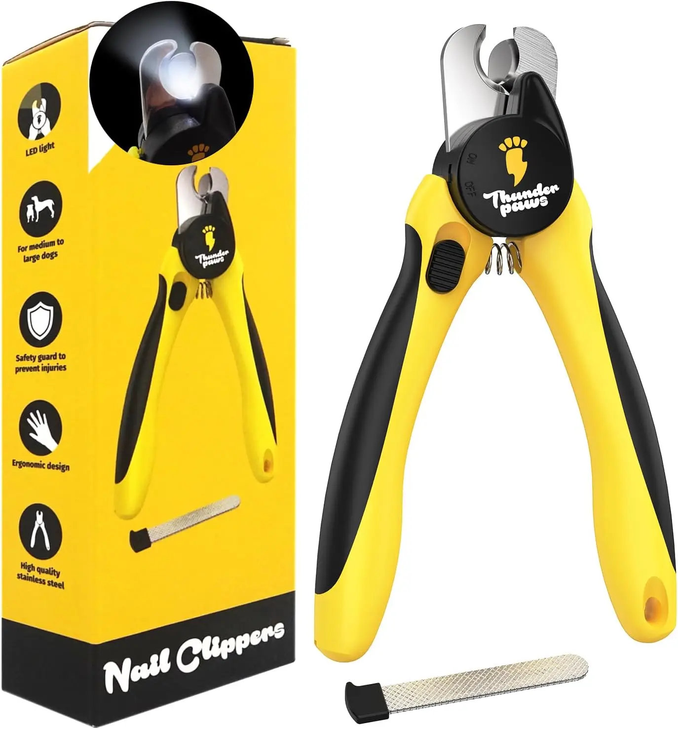 

LED Dog Nail Clippers with Light, Safety Guard, Quick Sensor & File - for Small to Large Dogs & Cats (Yellow)