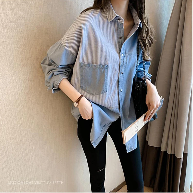 

Denim Coat Hip Hop Fur Plush Womens Autumn Boxy Fit Minimalist Street Trend Breathable Outcoats Buttoned Patchwork Standneck Y2K