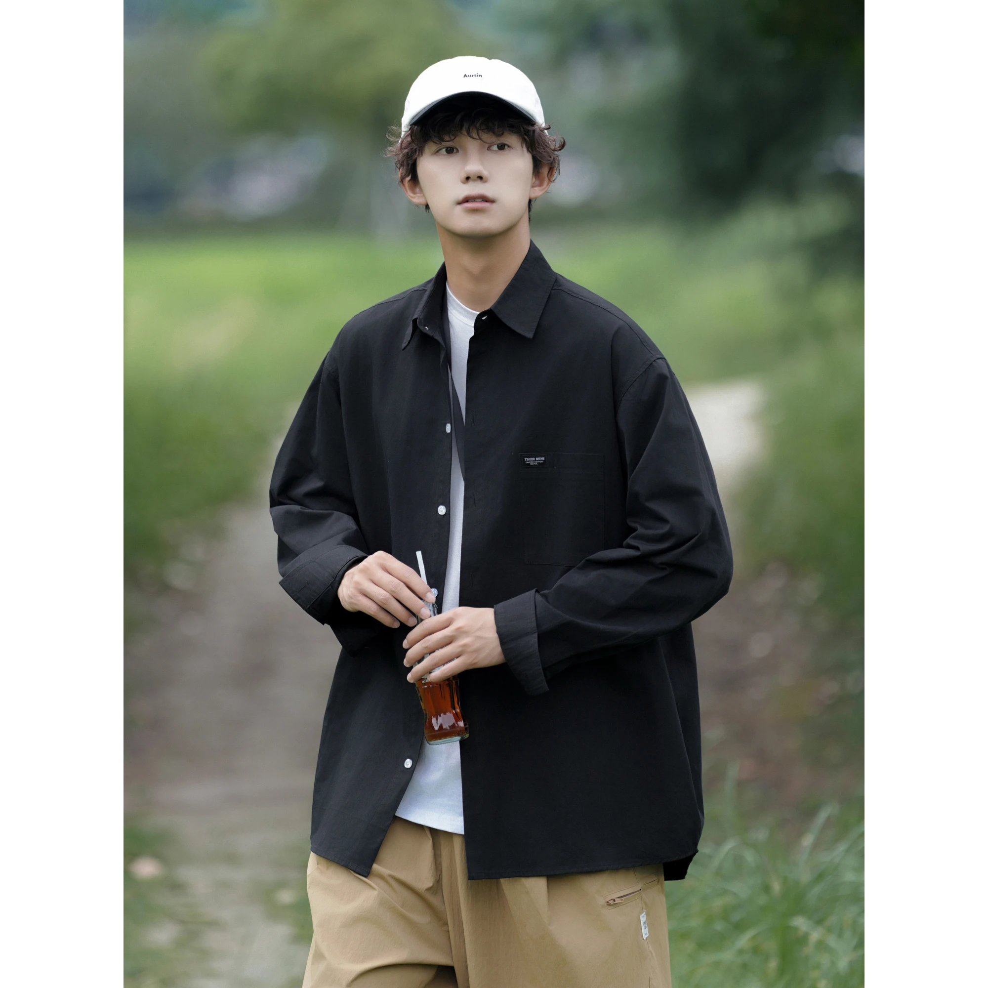 

Retro Japanese Style Cityboy Long Sleeve Casual Shirt for Men Handsome Loose Fit Spring Autumn Outerwear Youth Fashion