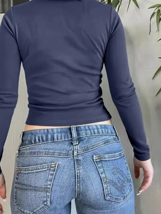 Kaos Rompi Lengan Panjang Kancing Gaya Spicy Girl Y2K untuk Wanita, Musim Gugur/Dingin 2025