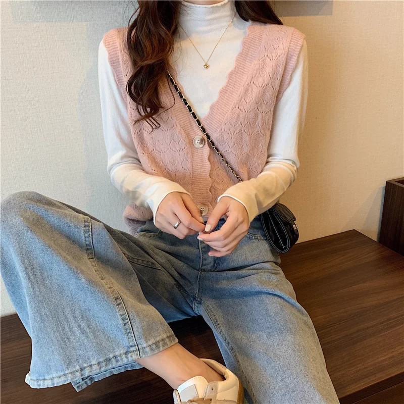 S-3XL Sweet Women Sweater Vest Young Preppy Style Ulzzang Gentle and Soft All-match Simple Basic Cozy Fashion V-neck Elegant