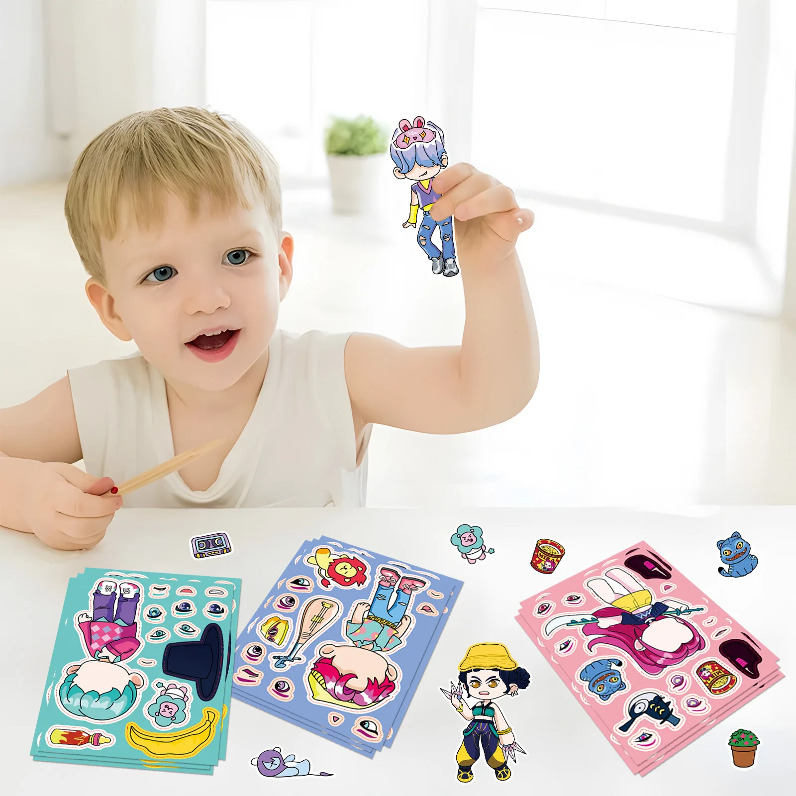 8/16 ورقة Kpop شيطان الصيادون جعل وجه لغز ملصقات الاطفال اصنع لعبةك الخاصة DIY بها بنفسك الأطفال بانوراما التعليم هدية ﻿