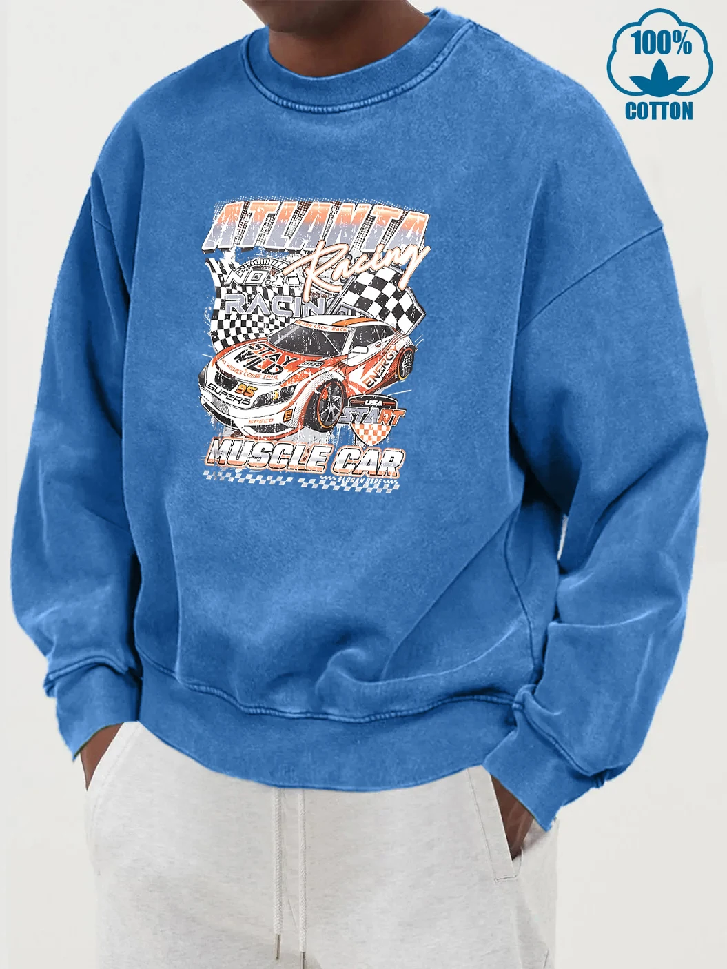 Street Fashion Atlanta - Atlanta Racing Car Print Male Washed