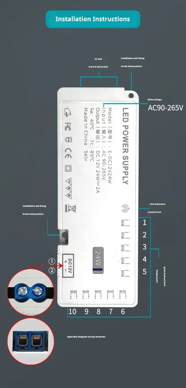 Ultradünnes DC12V 36W 60W 100W Netzteil AC110V 260V Transformator LED-Treiber für Schrankbeleuchtung – Detail 10