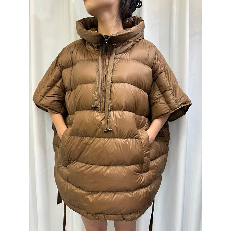 

Новая роскошная осенне-зимняя женская безрукавка из белого утиного пуха с капюшоном, асимметричный крой, модель 2026 года
