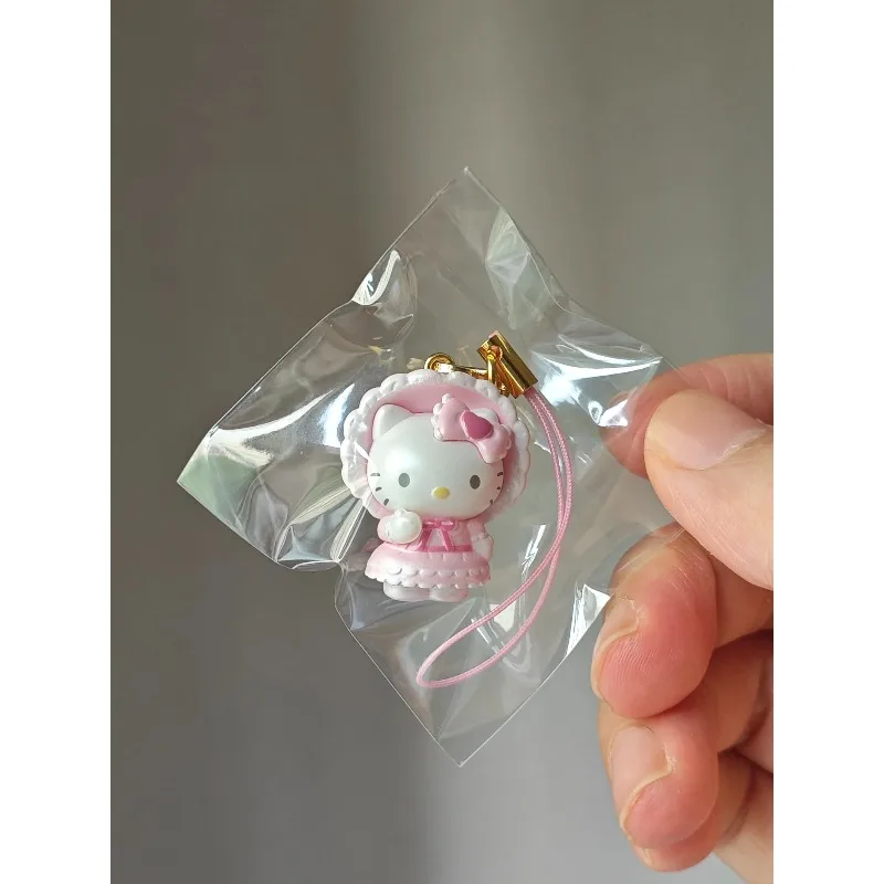 산리오 키티 고양이 레오파드 프린트 컬리지 블랙 가죽 로리타 메이드 블랙 펄 콜라보 휴대폰 펜던트 포장 액세서리