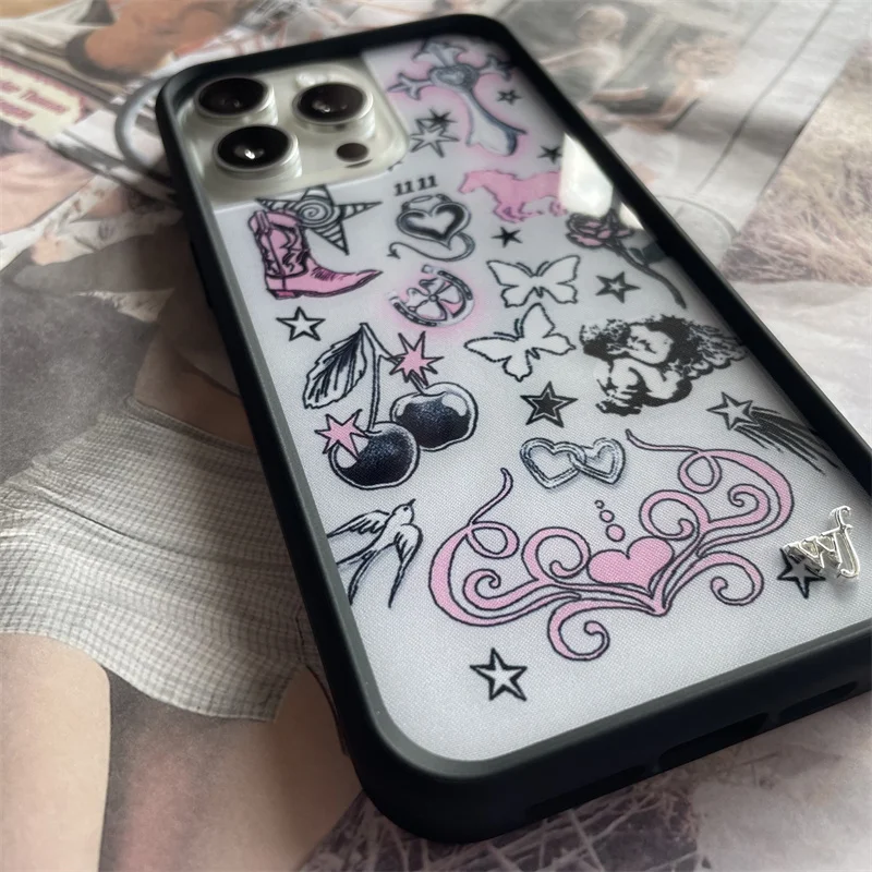 حافظة لهاتف آيفون 12 13 14 15 16 17 Pro Max Plus wf بكعب عالٍ متقاطع على شكل زهرة برية ﻿