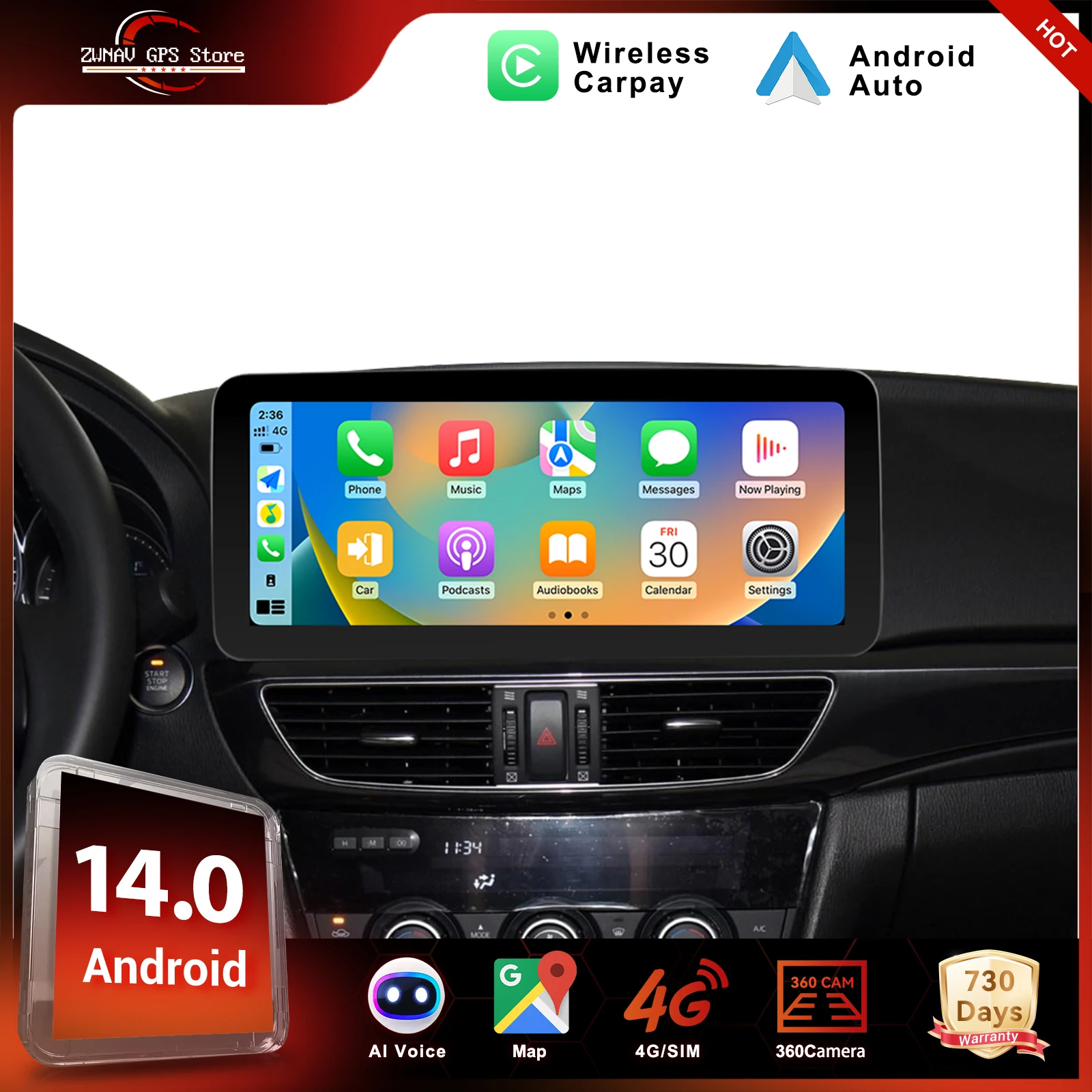 ZWNAV Android 14 Car Radio For Mazda Atenza 2014-2016 Wireless CarPlay Android Auto DSP Sound GPS Navigation WIFI 4G System