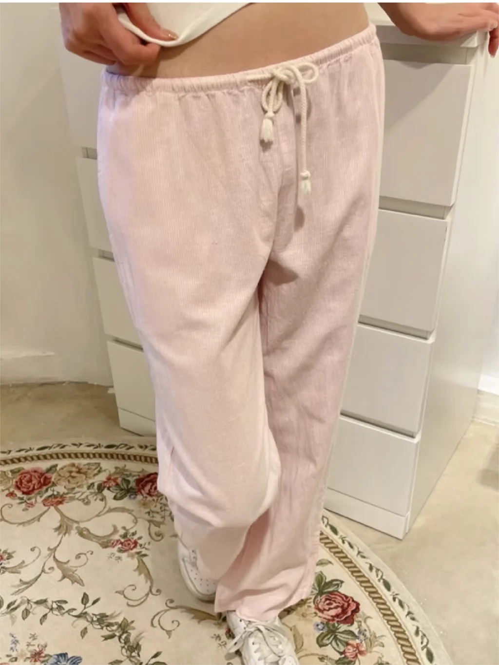 

Vintage Solid Stripes Loose Long Pant Autumn Drawstring High Waist Sport Sweet Long Pants Woman Casual Preppy Style Trousers