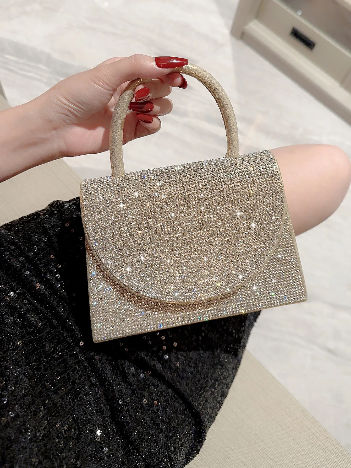 Women\'s Pleated Design Sparkling Evening Bag Flap Dress Bag Evening Bag Party Bag Prom Bag Wedding Bag Clutch Bag