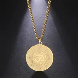 EUEAVAN Yoga Lotus Ohm Symbol Pendant Necklace Hindu Buddhist Stainless Steel Chain Meditation Spiritual Religious Jewelry Gifts