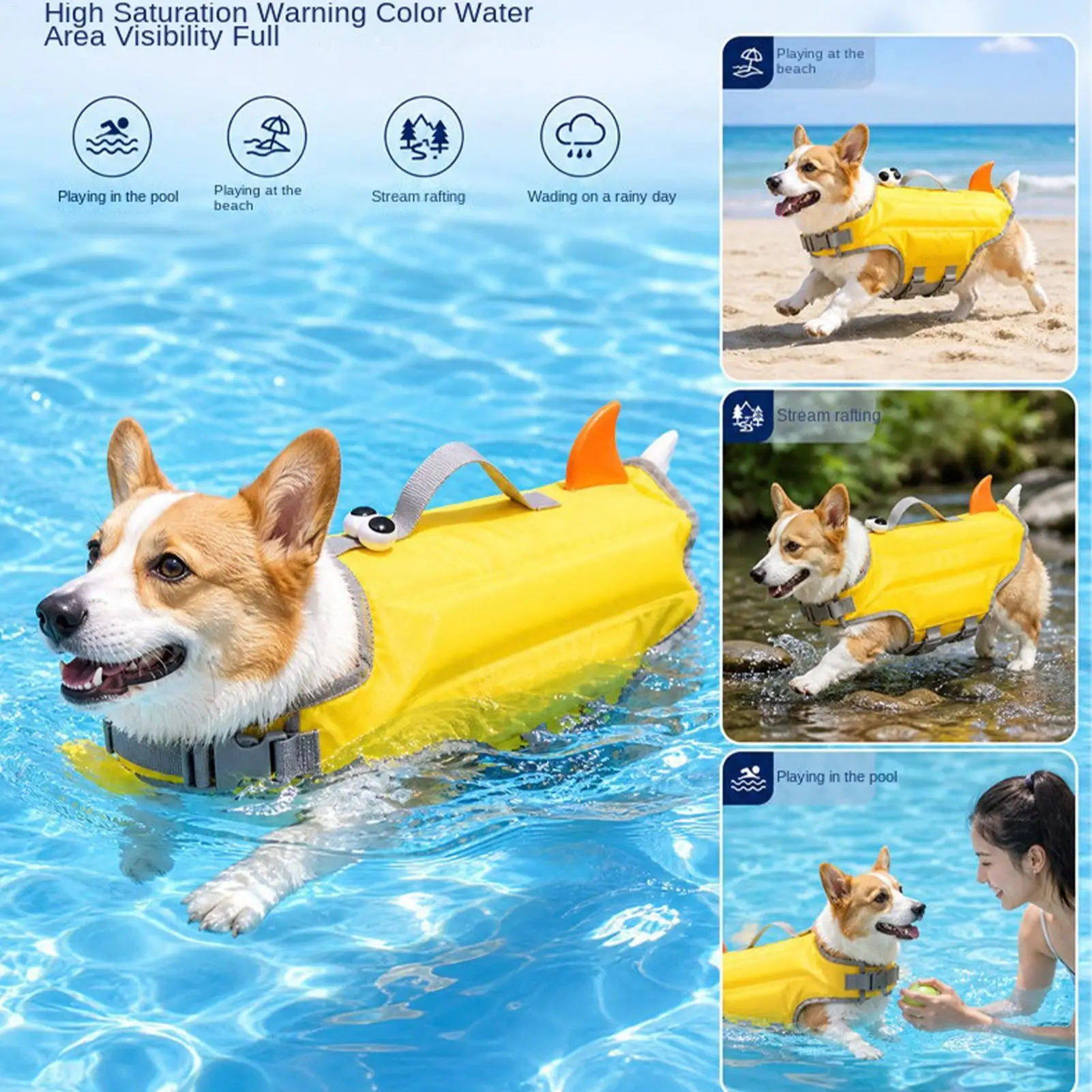 Adjustable Dog Life Jacket High Buoyancy Waterproof Dog Floating Vest Water Jacket For Puppy Small Medium Pet Pool Outdoor Lake