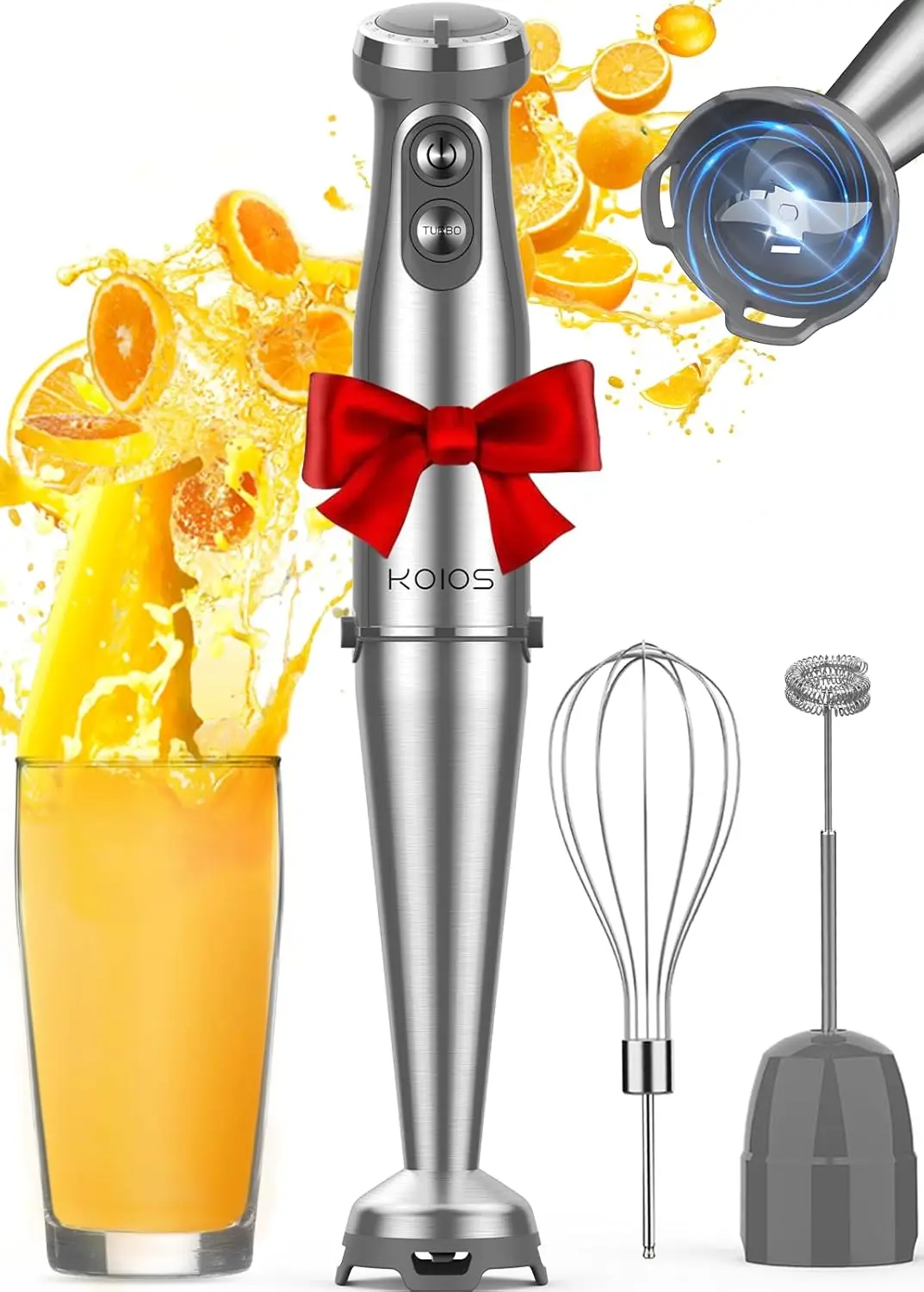 

1000W 3-in-1 Hand Blender with Anti-scratch, Upgraded 12 Speeds, Turbo Mode, Whisk & Milk Frother, Stainless Steel Blade