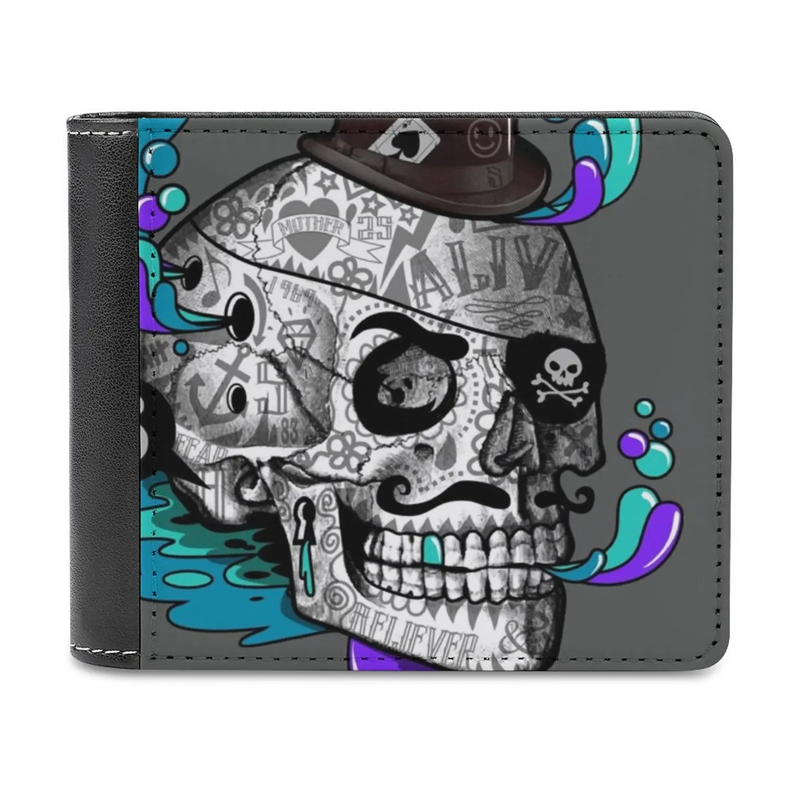 

The Tattooed Gentleman Leather Wallet Credit Card Holder Luxury Wallet Calavera Skull Skulls Day Of The Dead Pattern Muerte