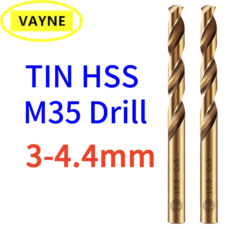 5 PCS TIN  HSS M35 Twist Drill Bit Contains Cobalt Stainless Steel Special Drill Bit Perforated Steel Superh 3-4.4 mm