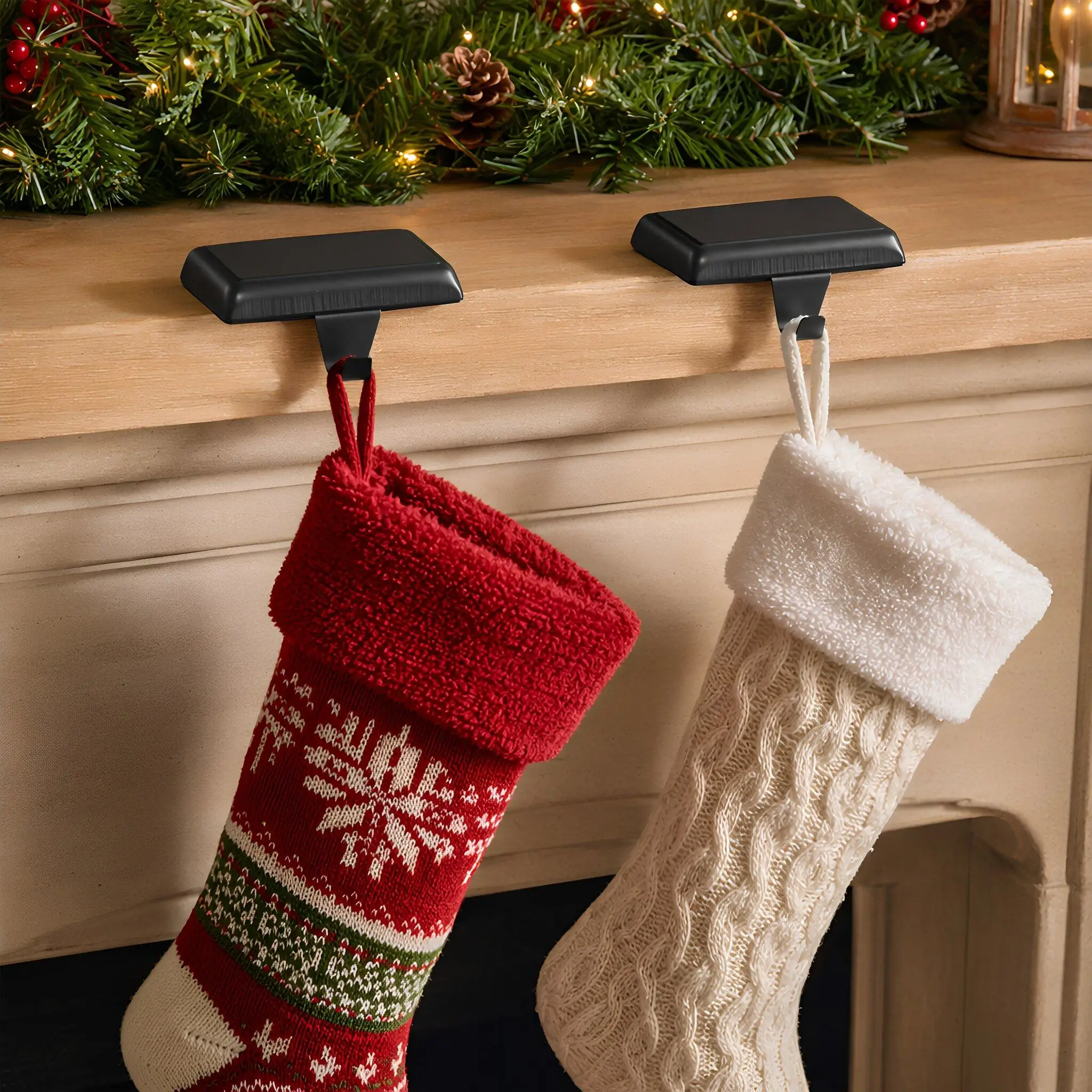 2 Pcs Fireplace Christmas Stocking Hangers Christmas Socks Gift Pouches Hooks Stainless Steel Curved Hanging Hooks Bracket