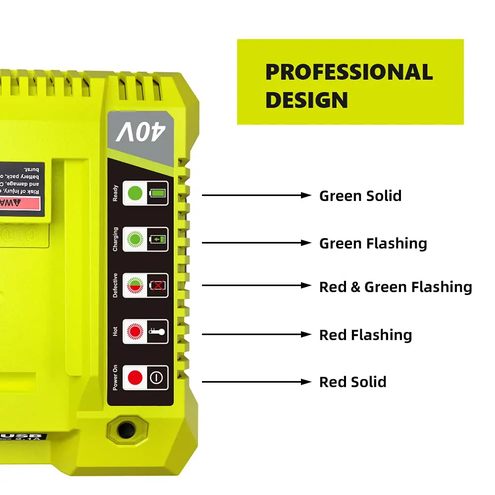 RYOBI 40V 리튬 이온 배터리 OP4015 OP4026 OP4026A OP4030 OP4040 OP4050 OP4050A용 듀얼 USB 포트가 있는 OP401 리튬 이온 배터리 충전기