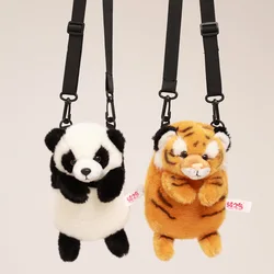 25cm Cute Simulation Panda Plush Backpacks Kawaii Animal Tiger Crossbody Bag Kids Shoulder Bag Plush Toys Children Gifts