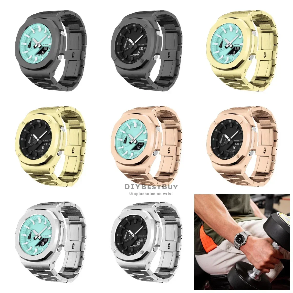 Nautilus Style For Casioak GA2100 Luxury Refit Mod Kit Set For G shock GA-2110 Modification Kit Stainless Steel Case Metal Strap