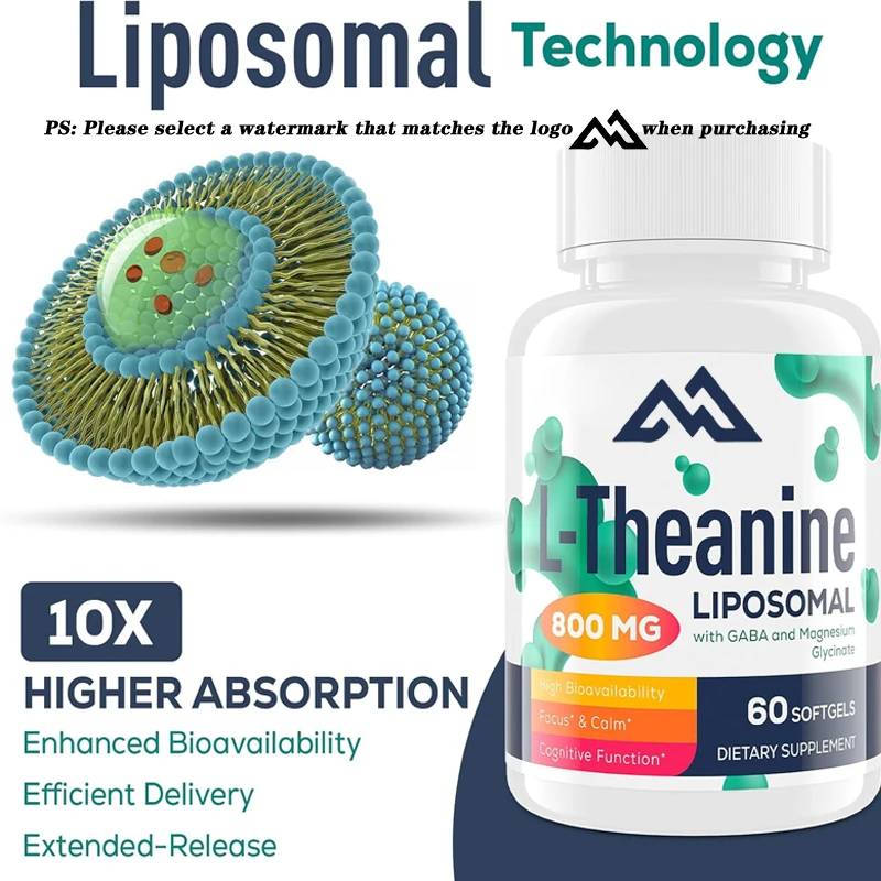 Liposomo L-téanina 500mg, magnesio multivitamínico, suplemento de relajación y enfoque, sin OGM ni sin gluten -60 cápsulas