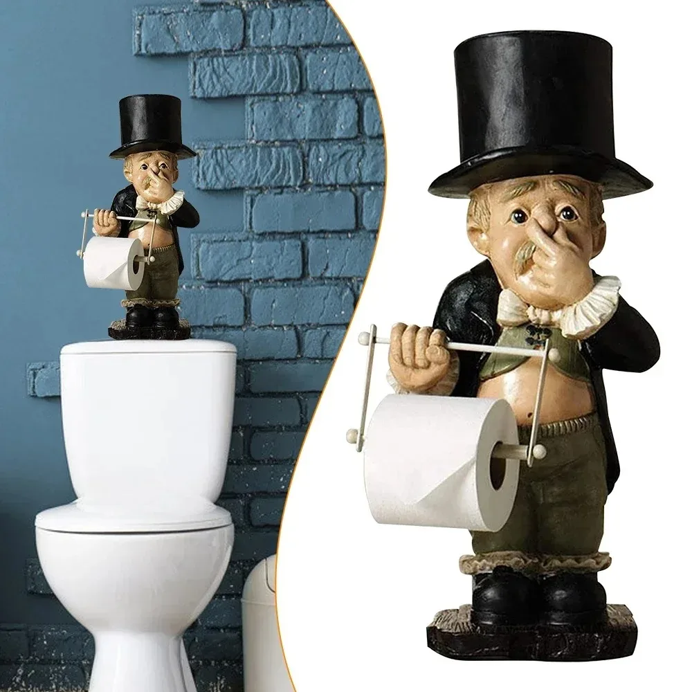 Cute Butler Shape Tissue Stand Rack Creative Toilet Paper Holder Spoof Paper Holder Statue Funny Decorative Resin Toilet Decor