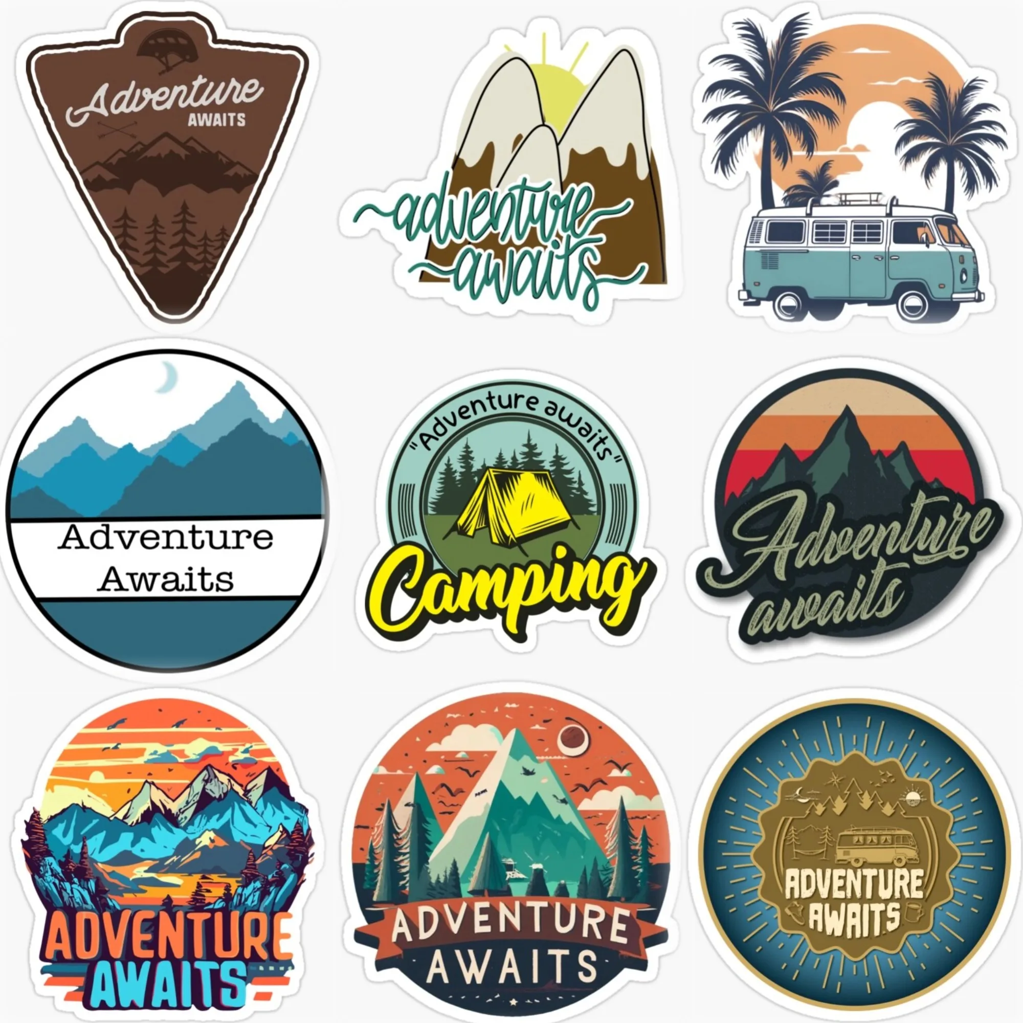 

Adventure Awaits Travel Camping PVC Personalized Car Stickers for Car Van Motorcycle Off-road Helmet Wall Decal Accessories