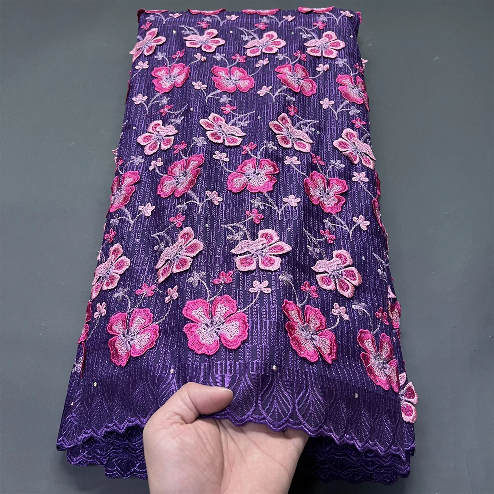 

very Soft African Nigerian Sequins Tulle Lace Fabric Sewing Prom Dresses Embroidery High Quality Guipure cotton 5Yad PS0091