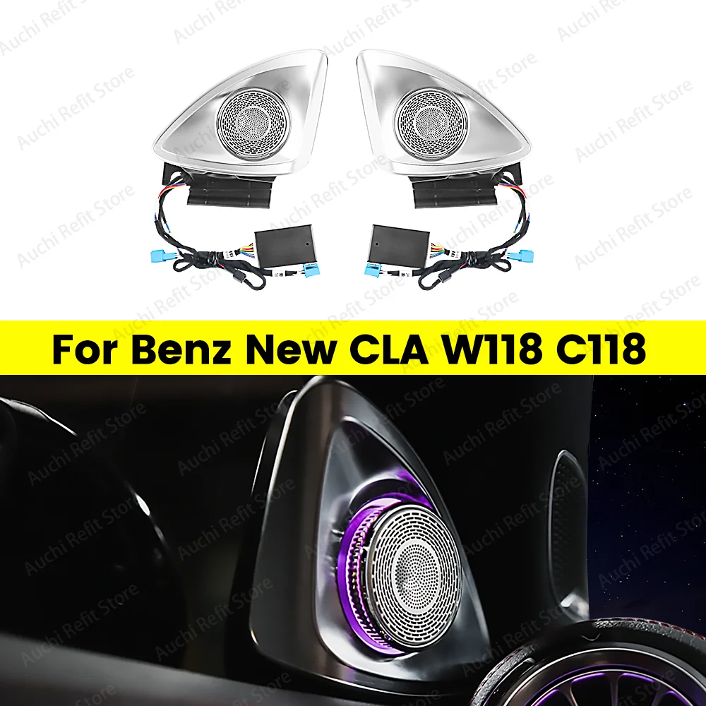 64 Colors For Mercedes-benz 4D Rotating Tweeter CLA W118 C118 RGB Led Luminous Car Speaker Horn Refit Car Interior Modification