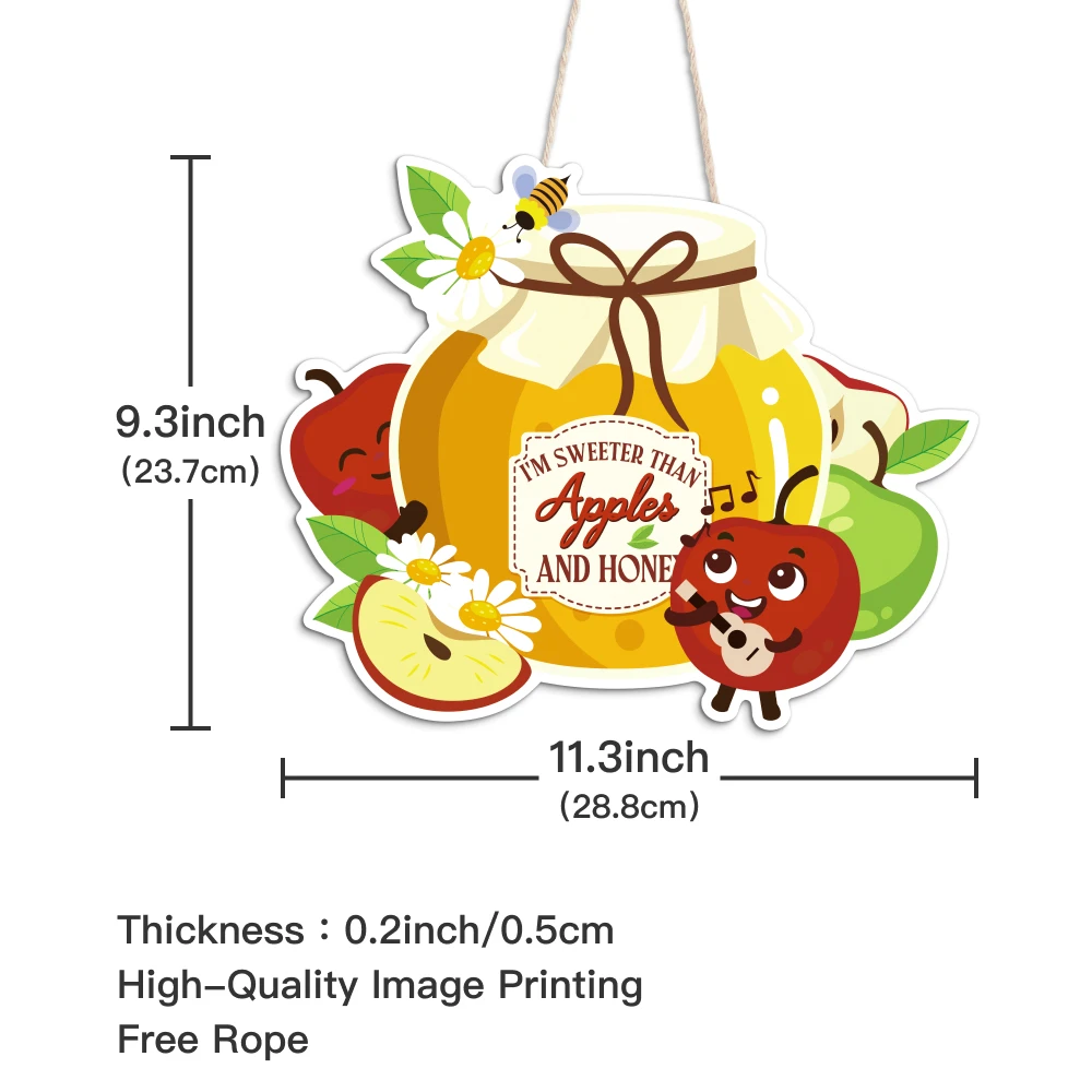 Putuo Decor 1pc Honey Jar and Apple Element Wood Hanging Plaque Decoration, Wall Decor for Farmhouse Living Room，Rosh Hashanah