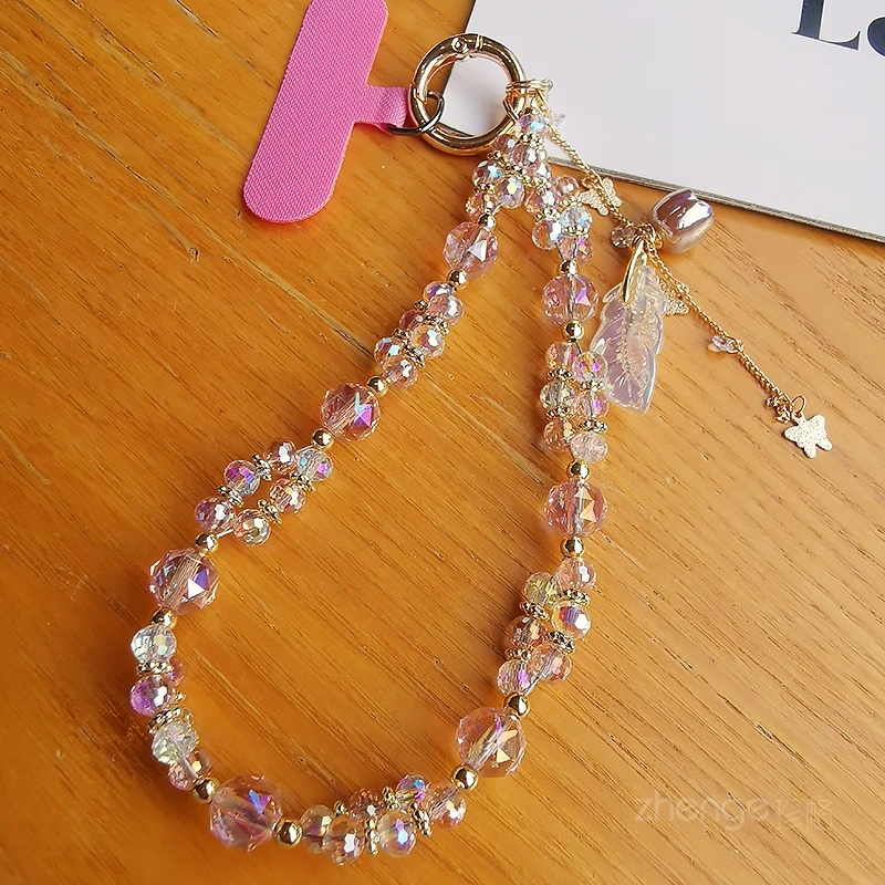 Sweet Clear Crystal Bracelet Boutique Hand Fashion Small Fresh Mobile Cute Phone Lanyard Short Hand Lift Wrist Pendant Bracelet