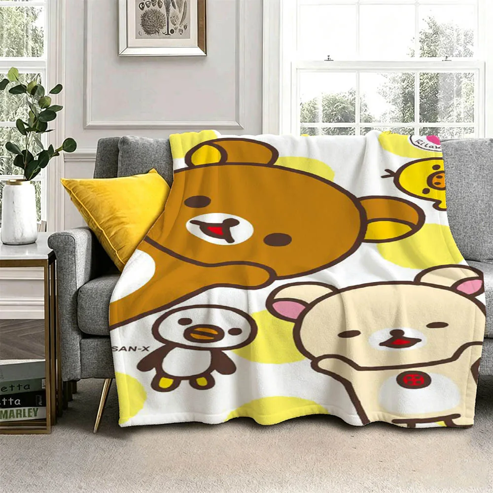 Hot Cute Kawaii Cartoon R-RilakkumaS 3D Flannel Blanket Soft Throw Blanket Art For Home Decor Bedroom Bed Sofa Picnic Fans Gift