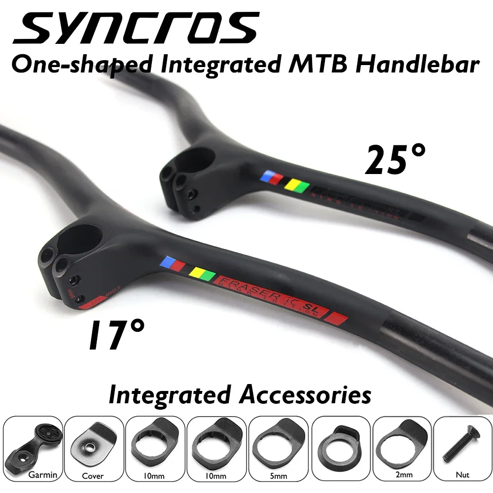 Syncros-Integrated Carbon Fiber Handlebar with Stem,Mountain Bike Parts,FRASER IC SL -8,-17,-25 Degree,60x740mm,MTB Bicycle Part