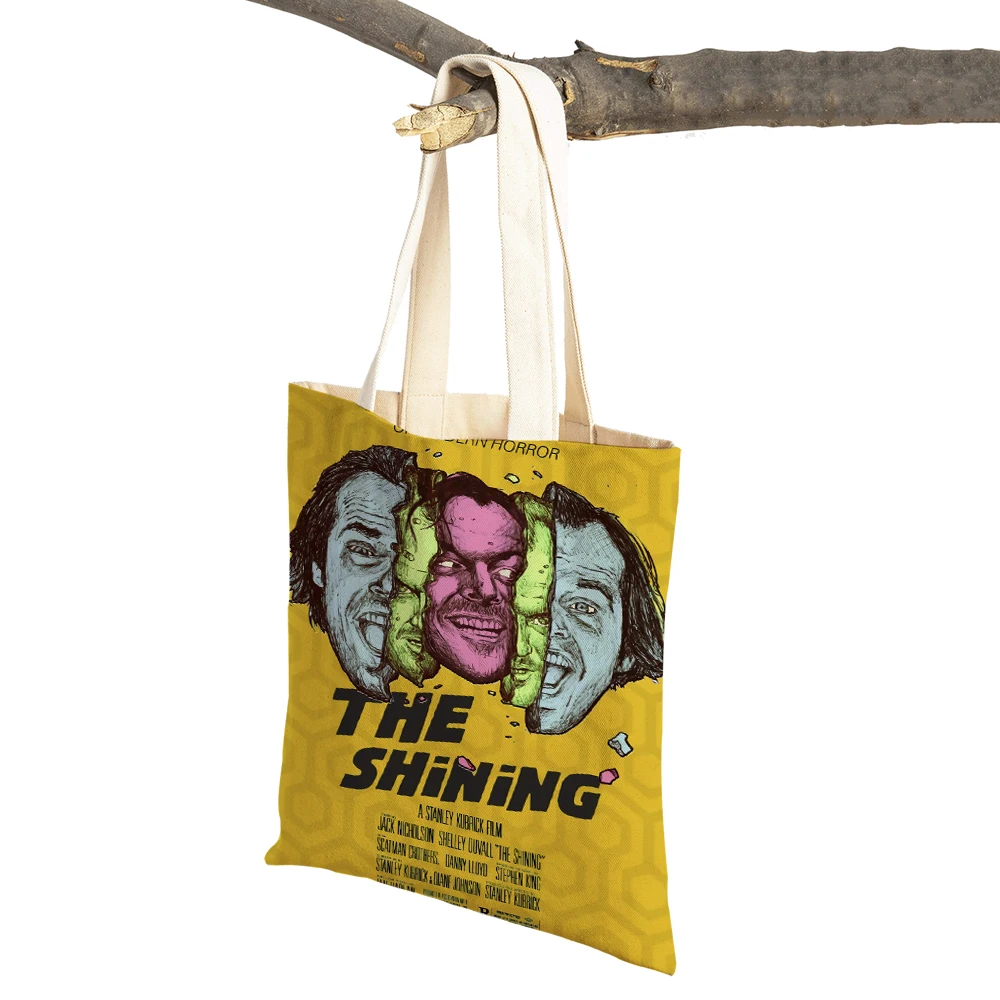 Canvas Women Shopper Bag Horror Film The Shining Lady Shopping Bags Classic Movies Reusable Foldable Cartoon Travel Tote Handbag