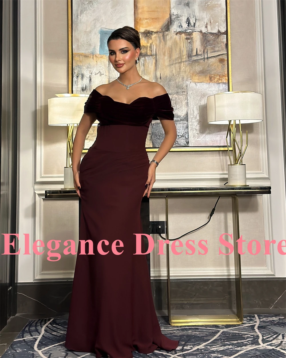 Customized Temperament Mermaid Sweetheart Off the Shoulder Evening Dresses Elegant Velour Vestido De Festa Vestido De Noche