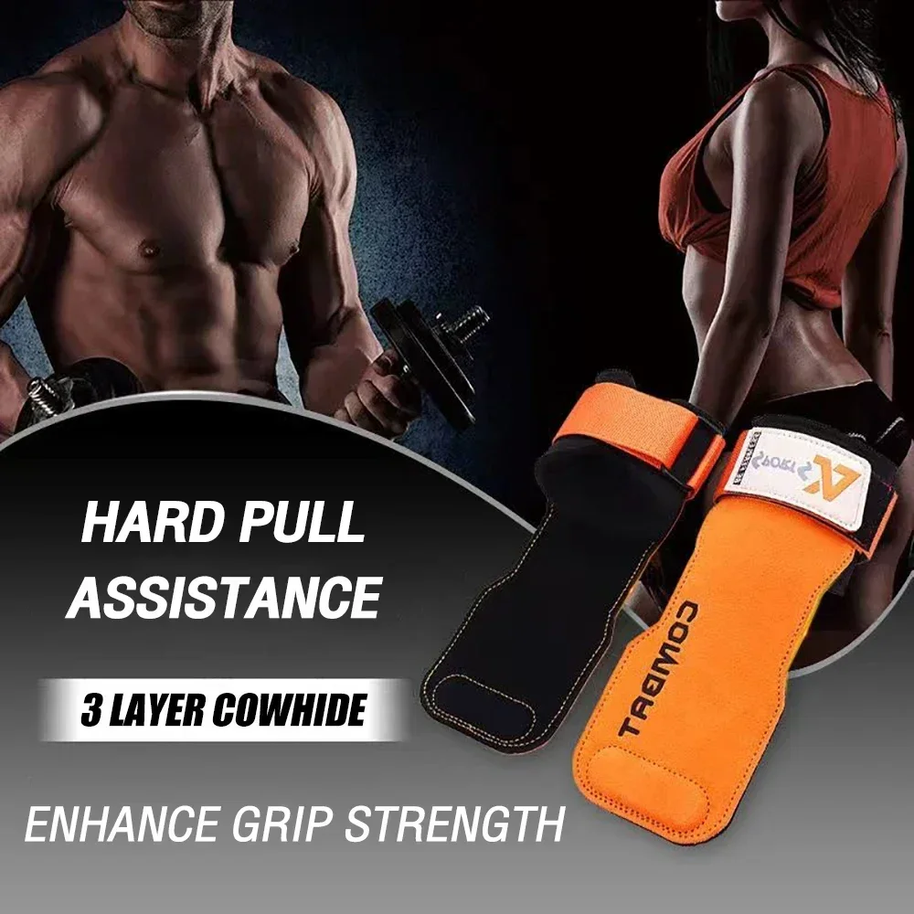 1 Pair Cowhide Leather Weightlifting Straps Fitness Gloves for Deadlift Pull Up Gym Anti-Slip Workout Straps Women Men