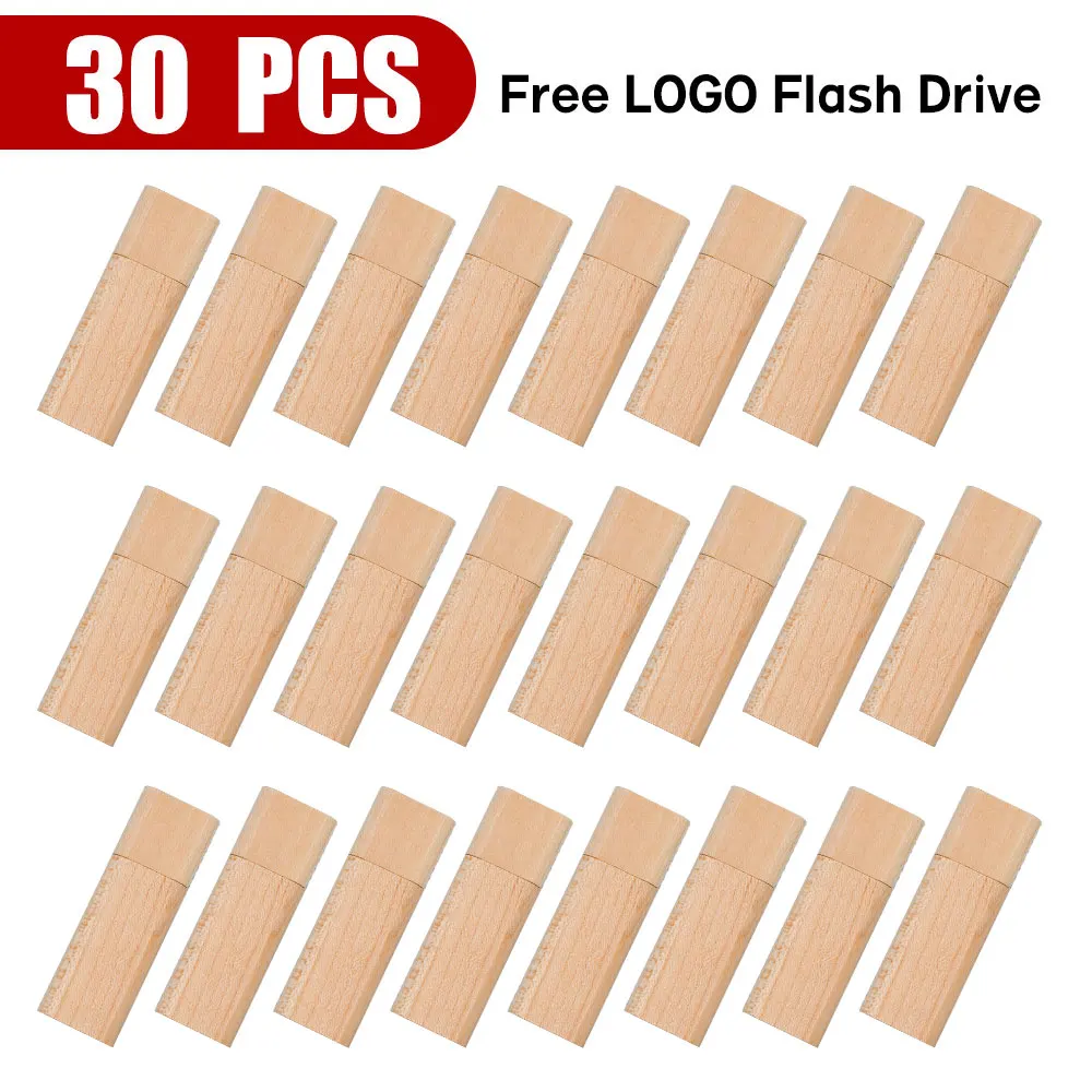 30pcs USB 2.0 Flash Drives 128GB Wooden Box Pen Drive 64GB Free Custom Logo Pendrive 32GB Wedding Gift Memory Stick 16GB 8GB Usb