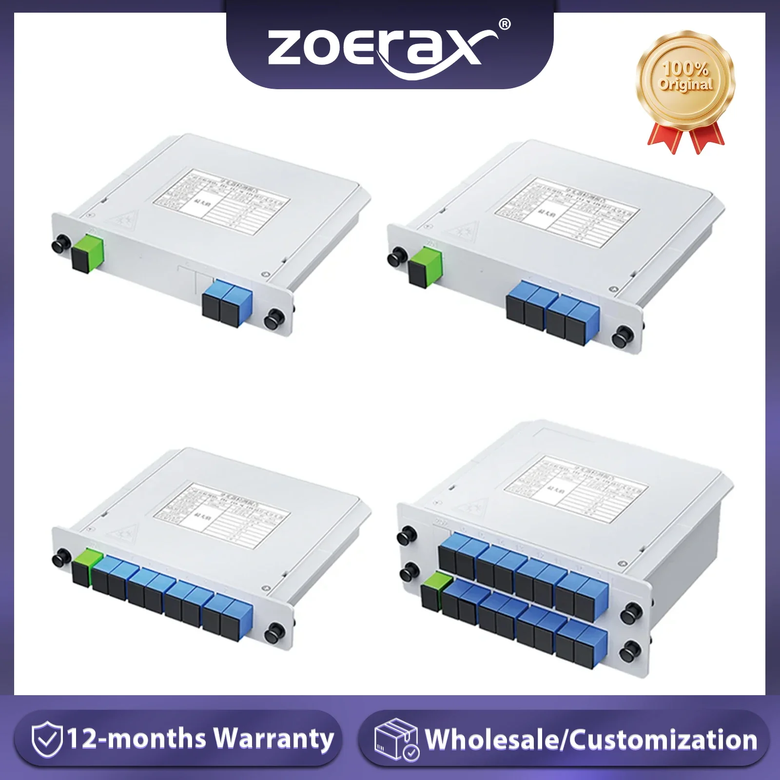 

ZoeRax SC/APC to UPC Fiber Optic Splitter Box(1 to 2/4/8/16) Cassette Card Inserting PLC Splitter FTTH Fiber Coupler Splitter