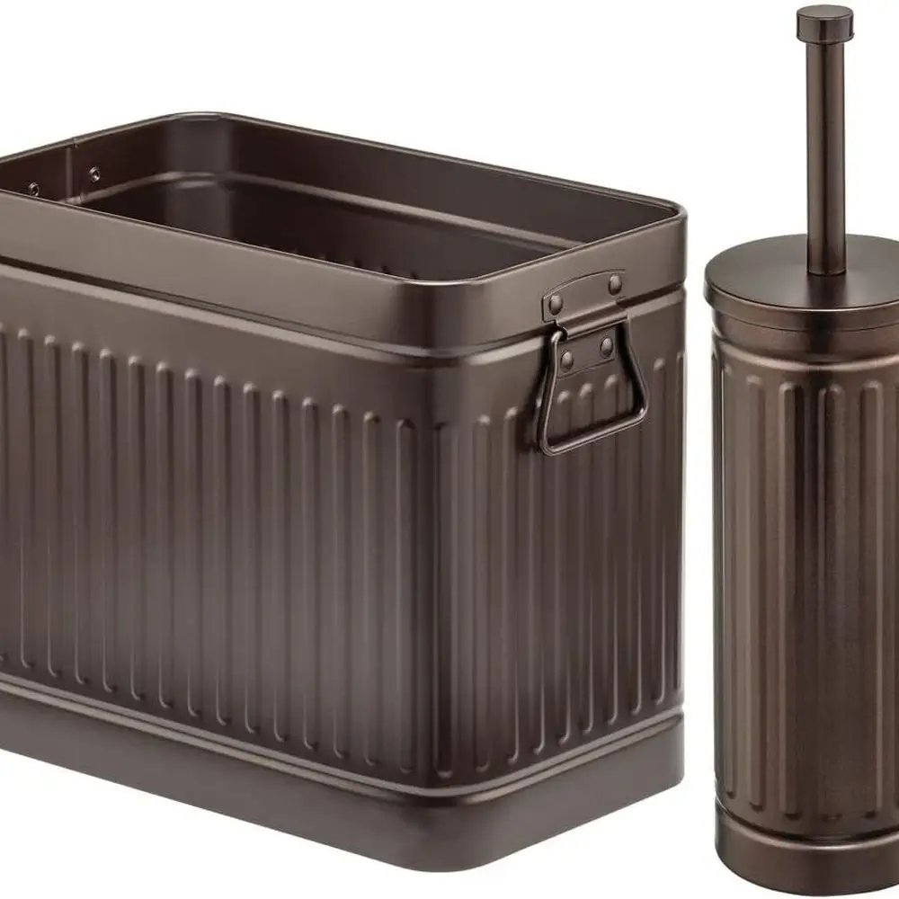 

Бронзовая двойная щетка для унитаза и набор мусорных корзин для ванной комнаты, компактный дизайн, идеально подходит для салфеток, ватных шариков и мусора