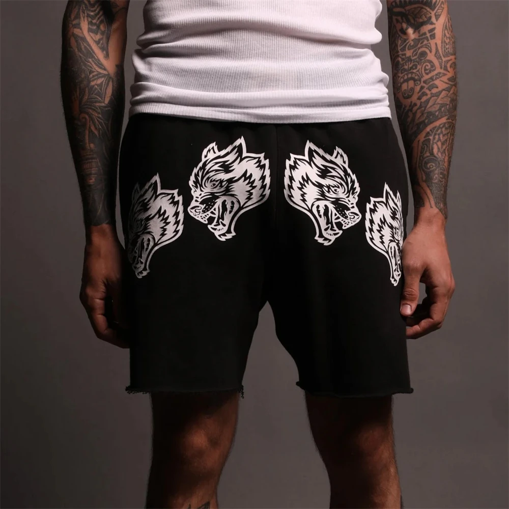 WOLVES Cotton Shorts Men Jogging Running Fitness Short Pants Hip Hop Gym Men Vintage Shorts Beach Bottoms