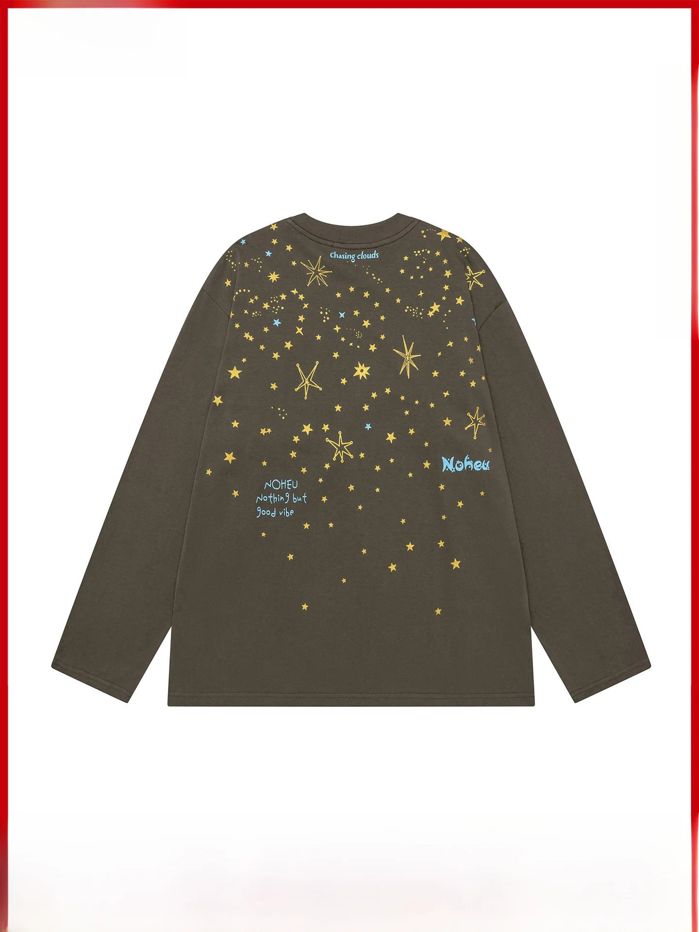 American Retro Star Print Pure Cotton Long Sleeve Men's T-shirt Couple's Unique Style City Walk Casual Breathable round Neck