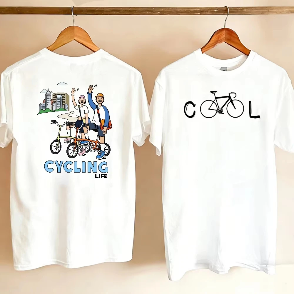 2026 New Men Women Casual Outdoor Short Sleeve Tee, Original Hand Drawn Cycling Art Graphic, Loose Fit Breathable Daily T-shirt