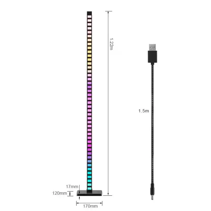 LED RGBスマートライト,ムードライト,床,リズム,アプリコントロール,1.2m, 4フィート,高品質,テレビ,コンピューターに適しています