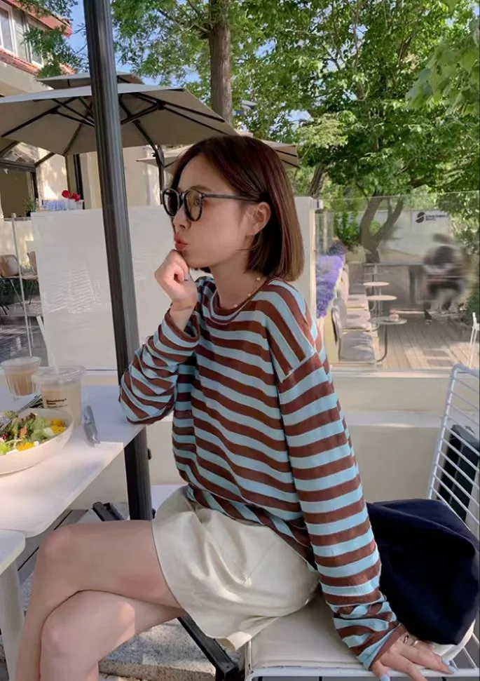 ملابس تريكو مخططة من الكتان من LICKYSENIOR ملابس خارجية صيفية رفيعة للحماية من الشمس ملابس خارجية فضفاضة عالية الجودة من TikTok Taobao بياقة بولو وأكمام طويلة #3